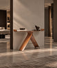 Grace console with a sculptural wooden base