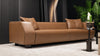 Tan leather three-seater sofa at IIFF 2026