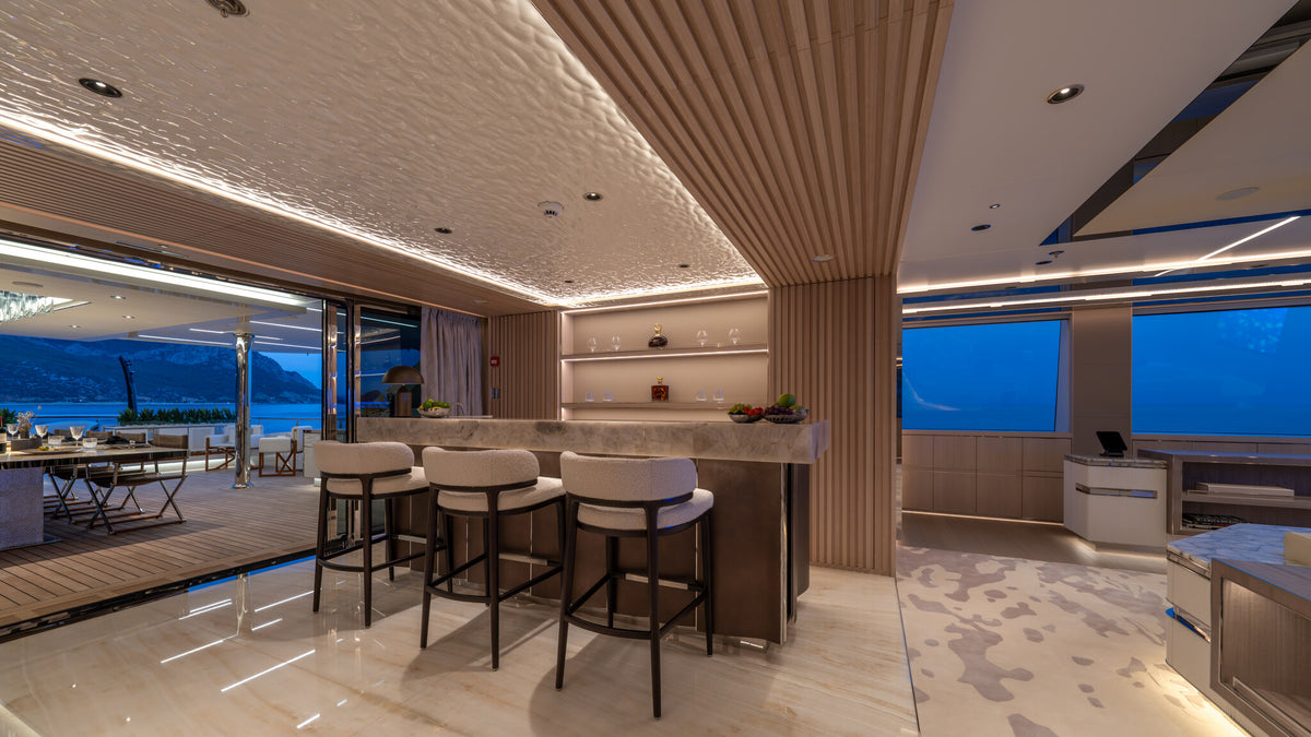 Al Reem owner's deck bar with upholstered stools by Sitdesign