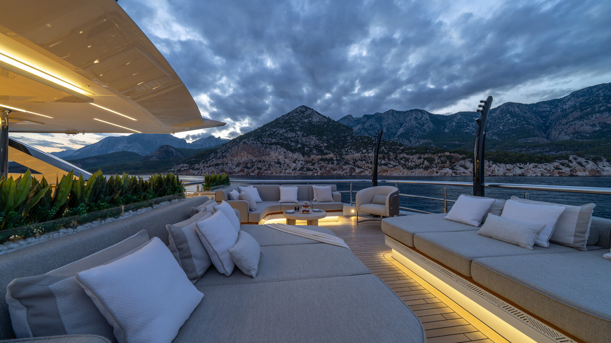 Al Reem owner's deck aft — sunbeds and shaded seating