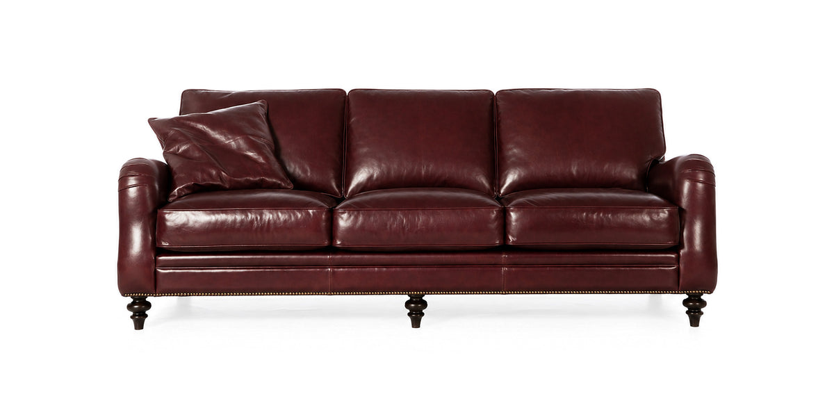 Divano Chelsea in pelle bordeaux, vista frontale