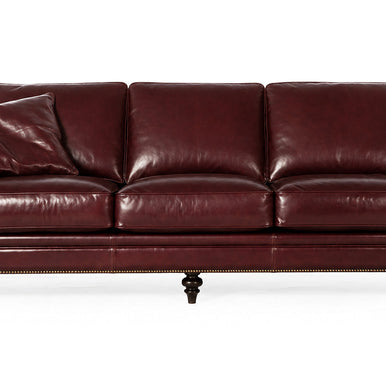 Divano Chelsea in pelle bordeaux, vista frontale