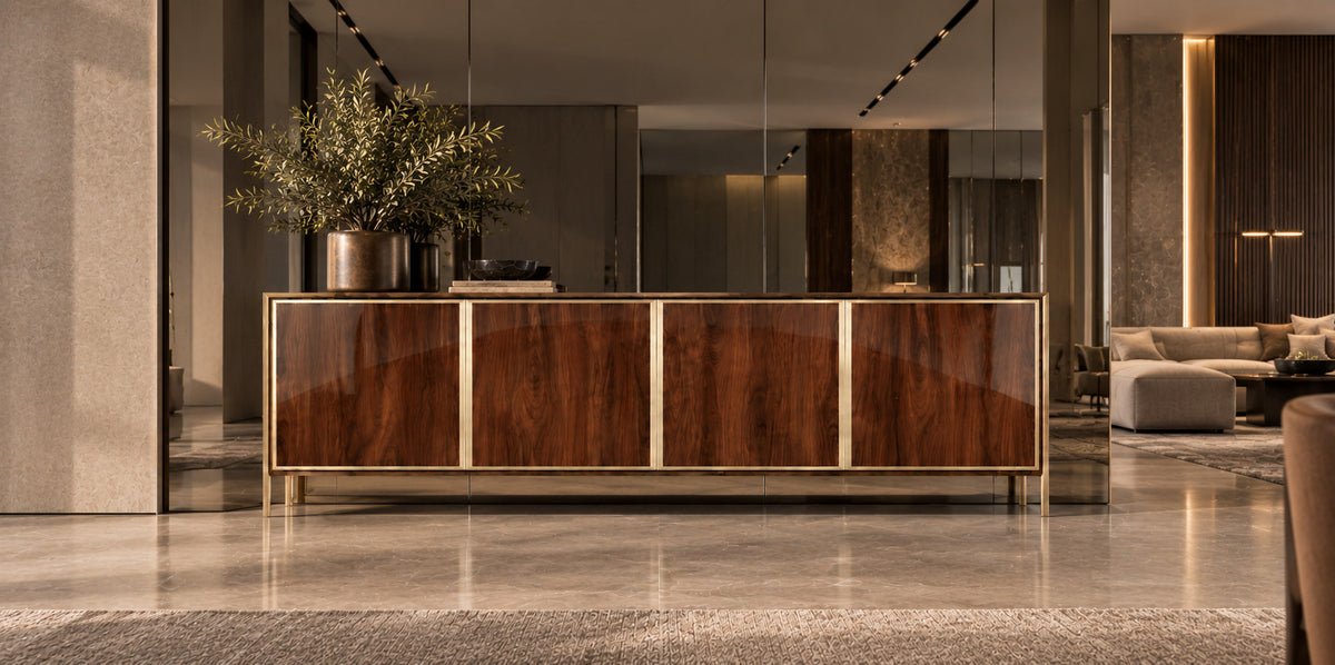 Myra sideboard in walnut in a living room