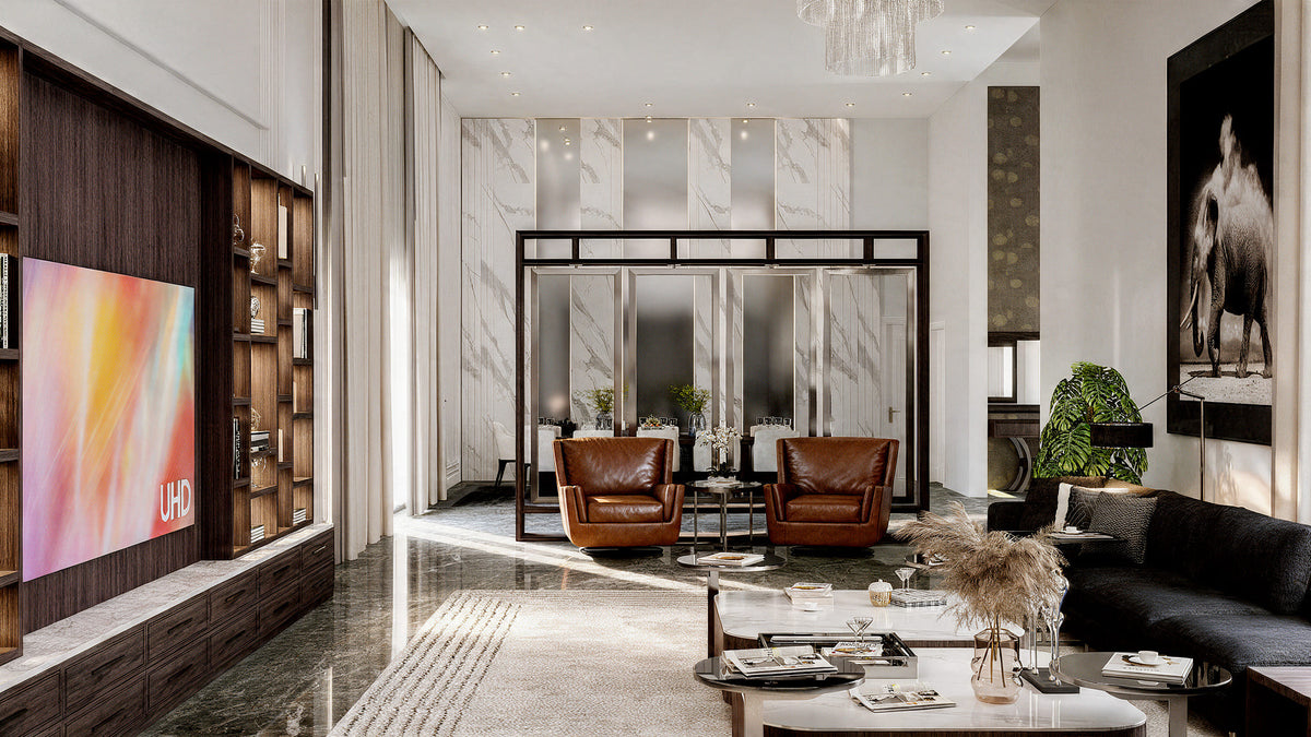 Villa Elegance lounge area with World armchairs, Lomé, Togo