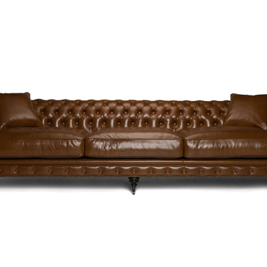 Диван Bristol в стиле Chesterfield из рыжей кожи, вид спереди