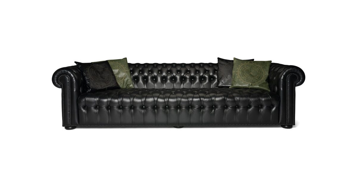 Charles Chesterfield sofa in black leather, front view