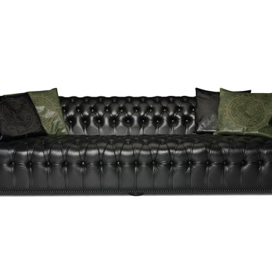 Charles Chesterfield sofa in black leather, front view