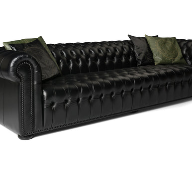 Charles Chesterfield sofa in black leather, three-quarter view