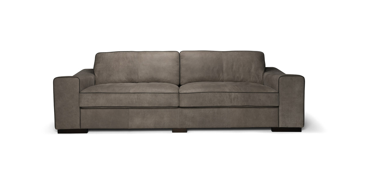Eros sofa in grey with contrast piping, front view