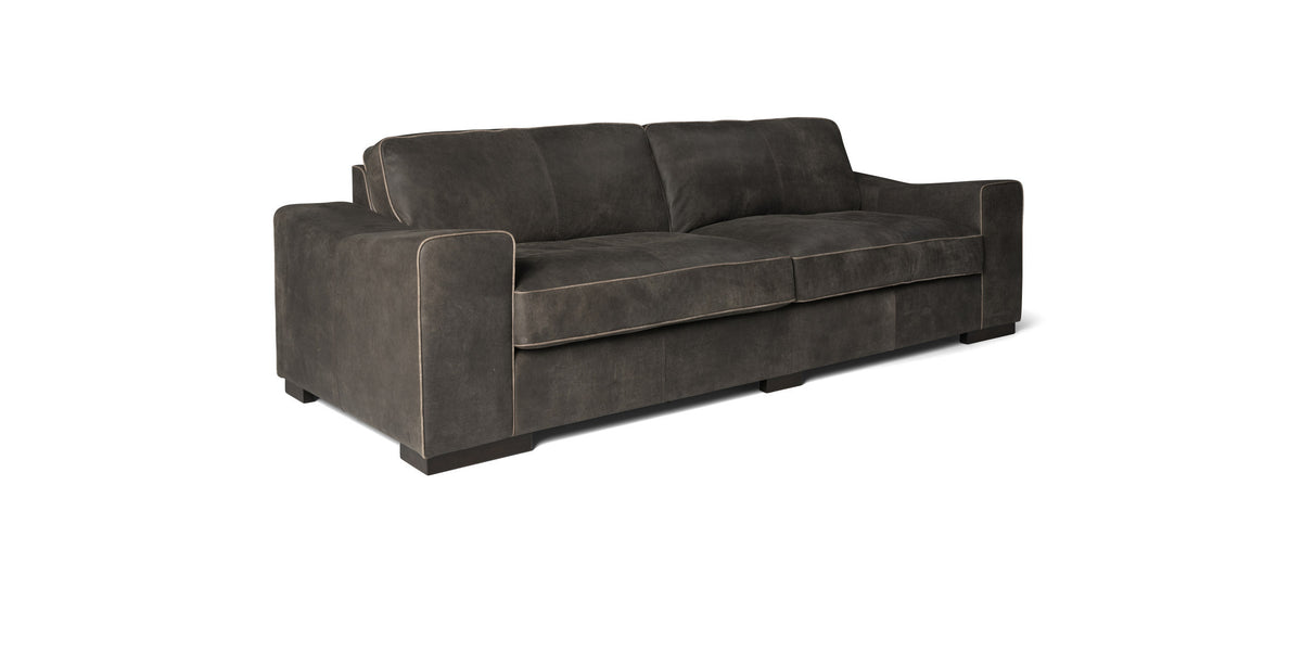 Eros sofa in grey, three-quarter view