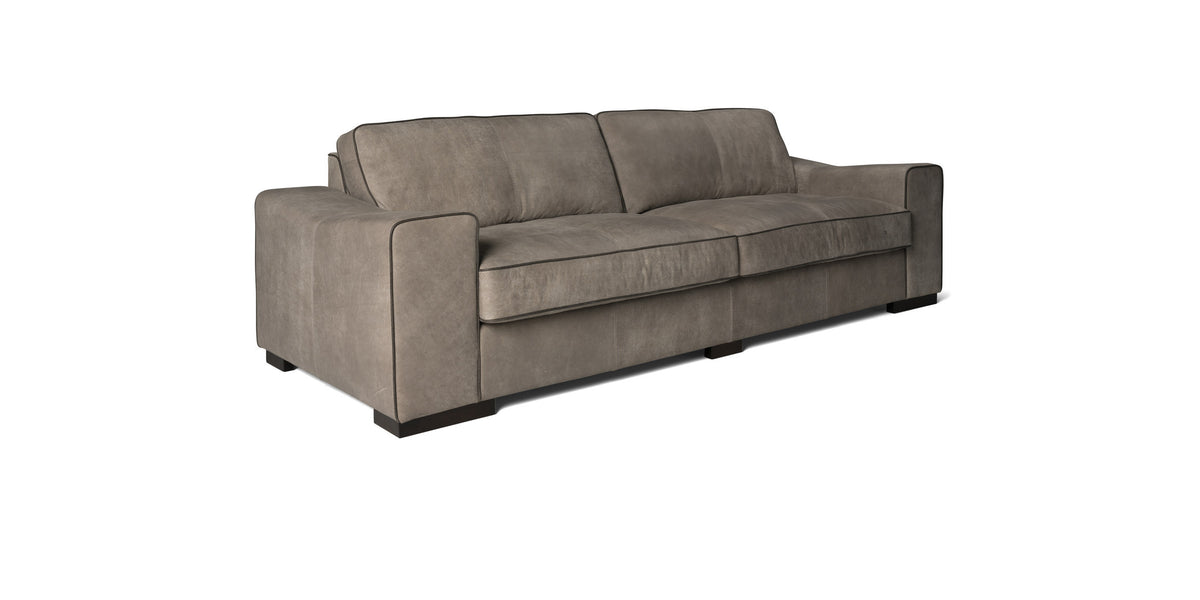 Eros sofa in grey, three-quarter view from the right