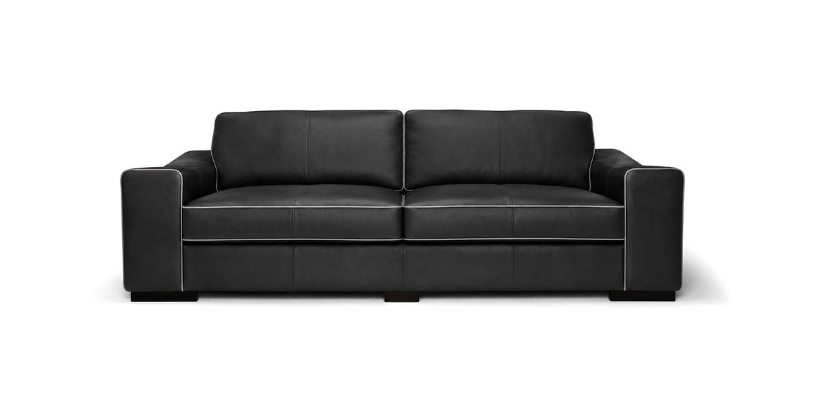 Eros sofa in black leather, front view