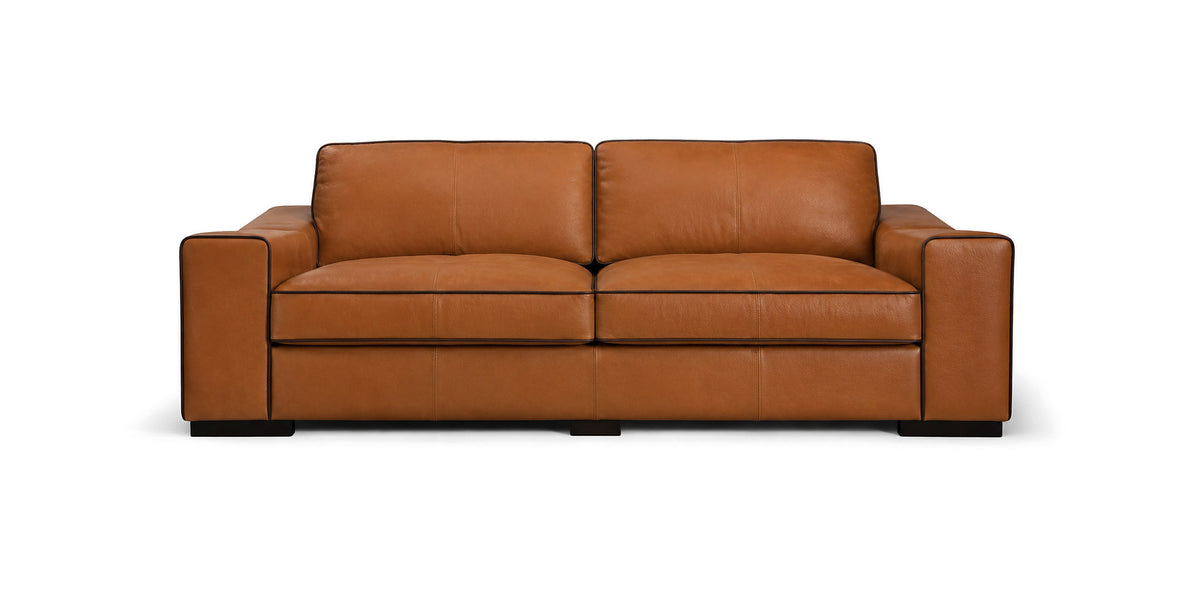 Eros sofa in cognac leather, front view