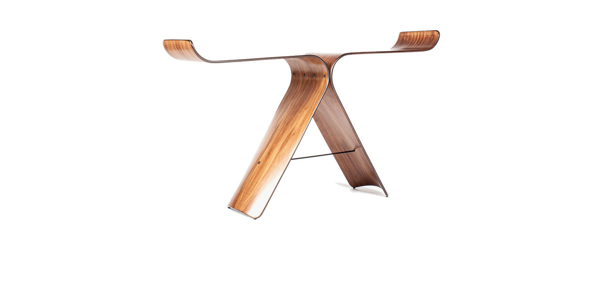 Grace console in walnut, three-quarter view