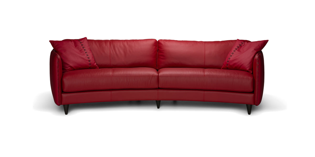 Janette Curved sofa in red leather, front view