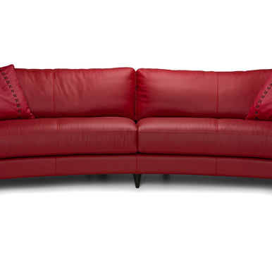 Janette Curved sofa in red leather, front view
