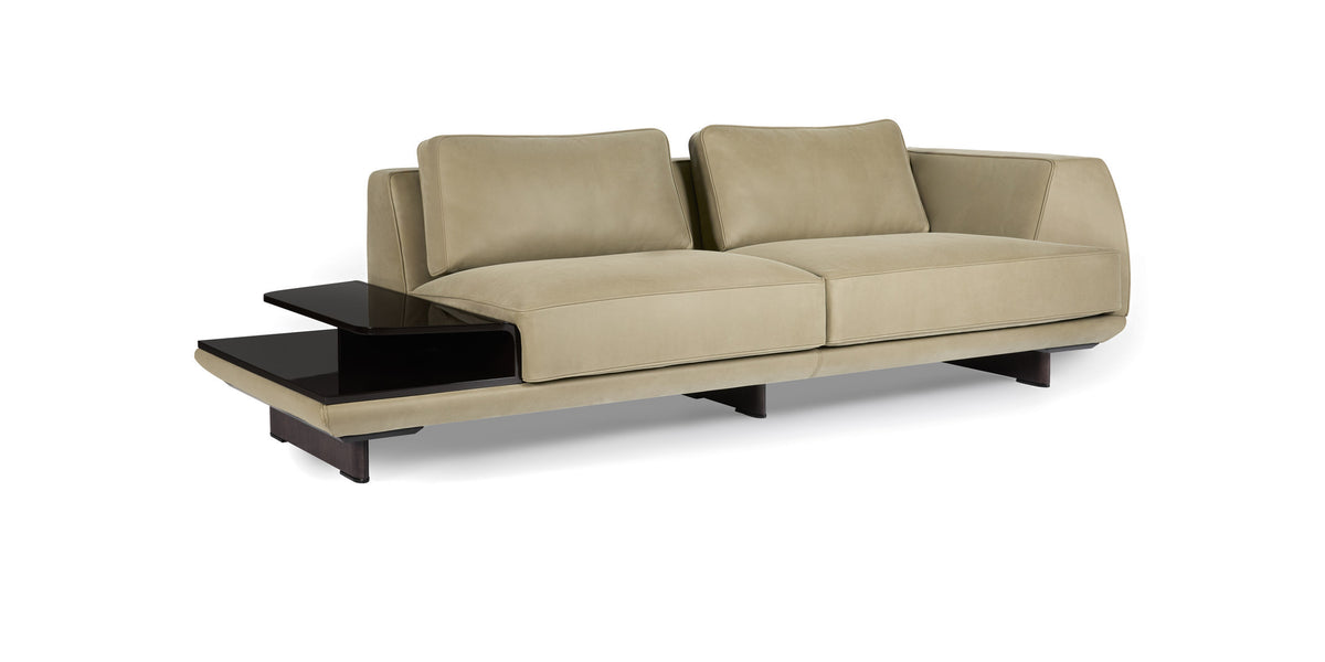 Ranchero sofa in beige with side table, three-quarter view