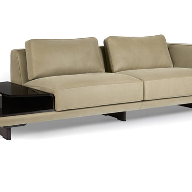 Ranchero sofa in beige with side table, three-quarter view