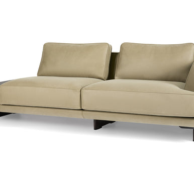 Ranchero sofa in beige with side table, three-quarter view from the left