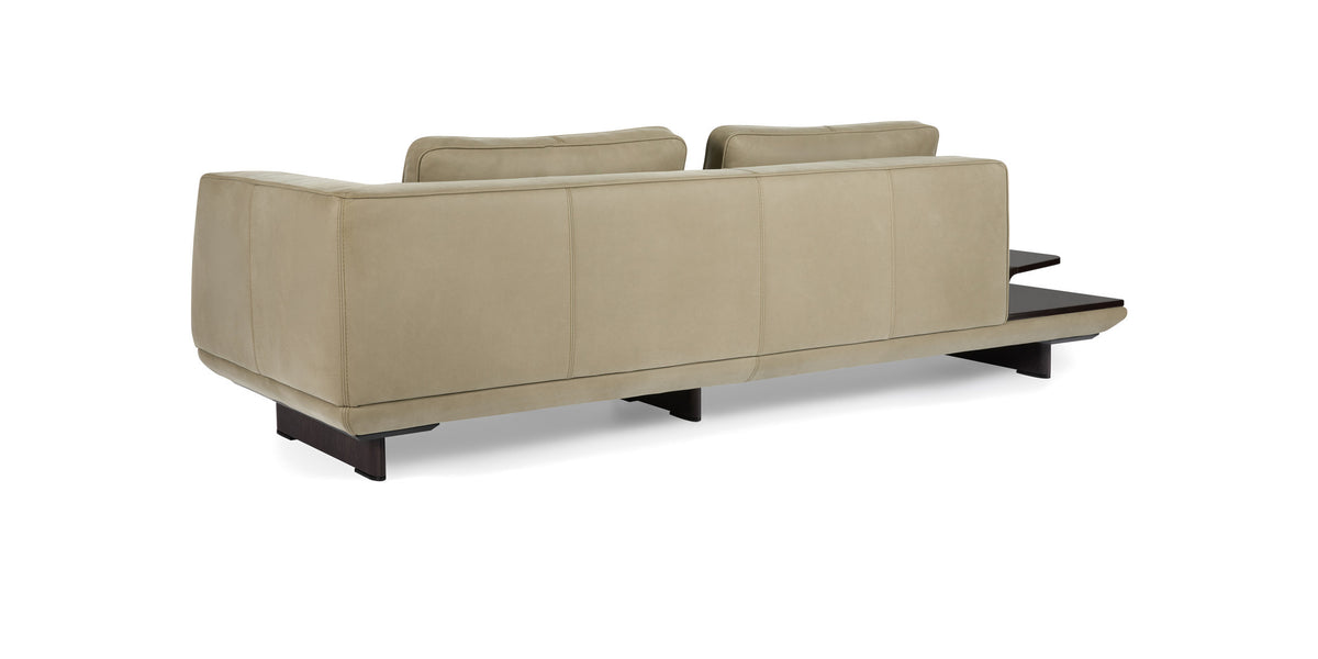 Ranchero sofa in beige with side table, rear three-quarter view