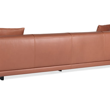 Rosalinda sofa in tan leather, rear three-quarter view
