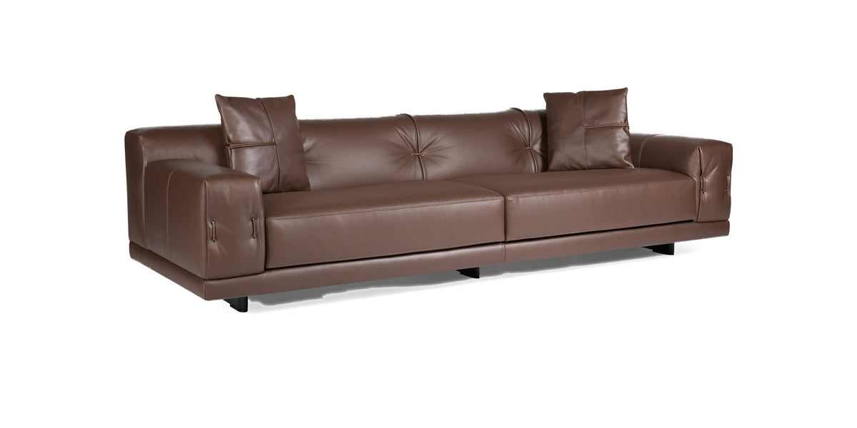 Rosalinda sofa in brown leather, three-quarter view