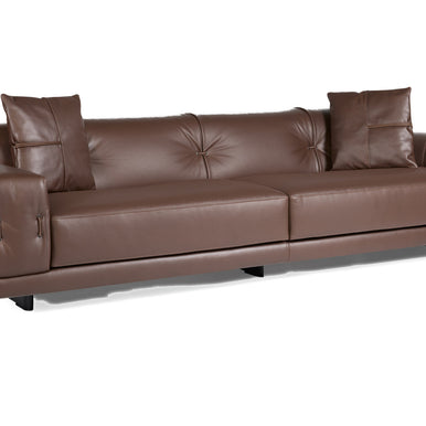 Rosalinda sofa in brown leather, three-quarter view
