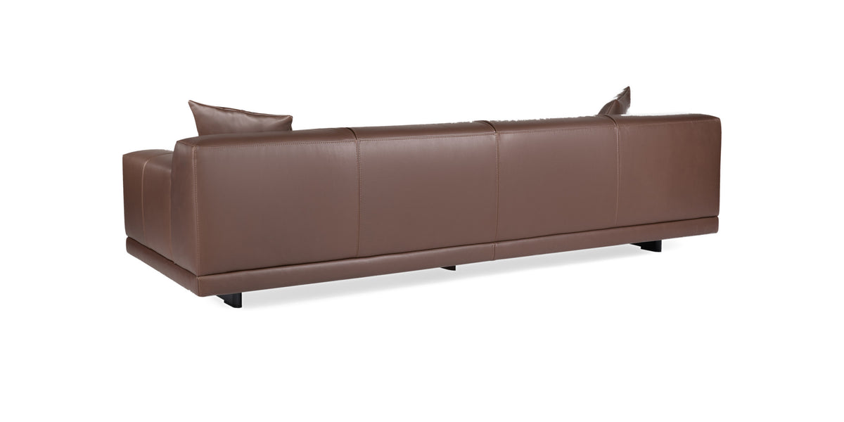 Rosalinda sofa in brown leather, rear three-quarter view