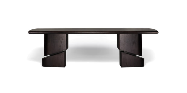 Samurai dining table in dark wood, front view