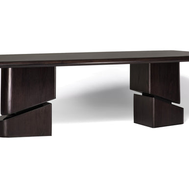 Samurai dining table in dark wood, three-quarter view